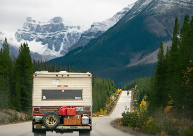 RV driving on a mountain road